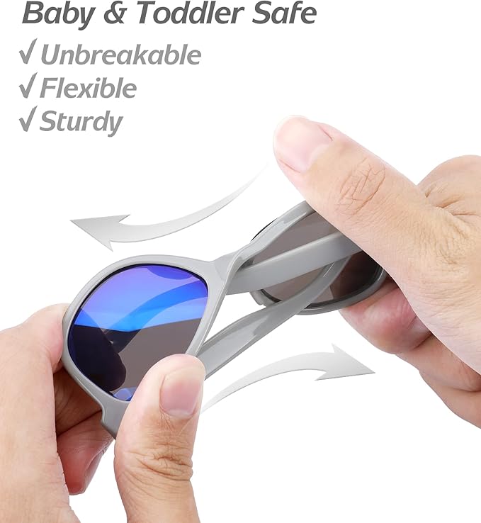 Baby Sunglasses - 100% UV Proof Sunglasses for Baby, Toddler, Kids - Ages 0-2 Years - Case and Pouch included