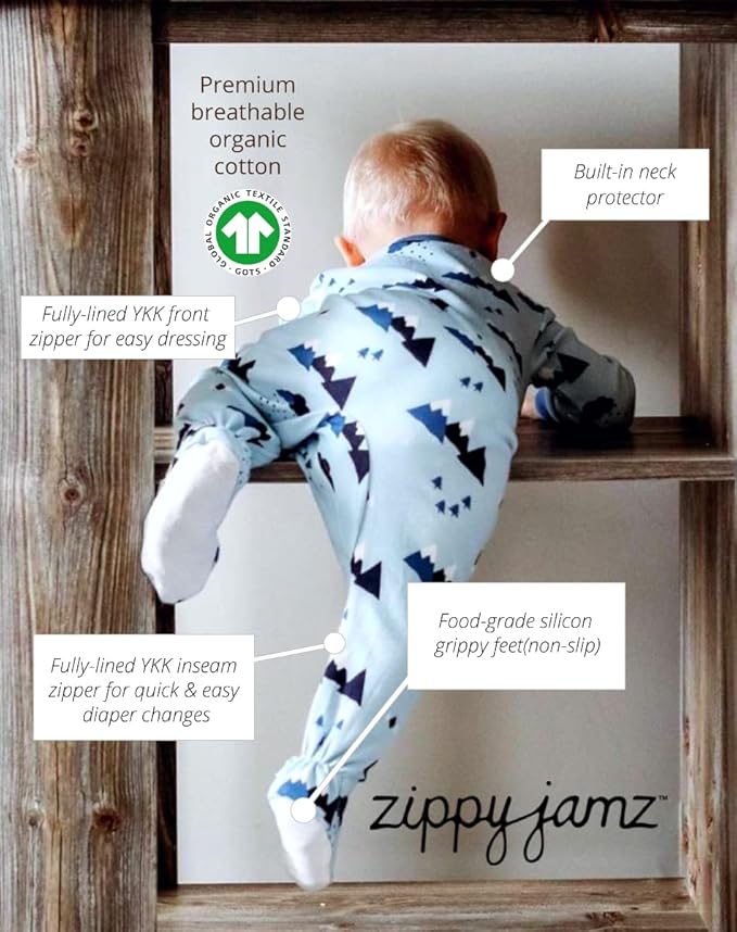zippyjamz – Zipper Organic Sleeper Footed Onesies Sleeper Baby Pajamas with Inseam Zipper