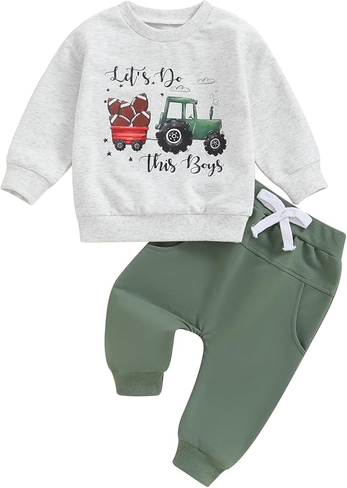 Baby Boy Fall Clothes Set Long Sleeve Letter Print Sweatshirt Pants Toddler Infant Outfits 6 12 18 24 Months 2T
