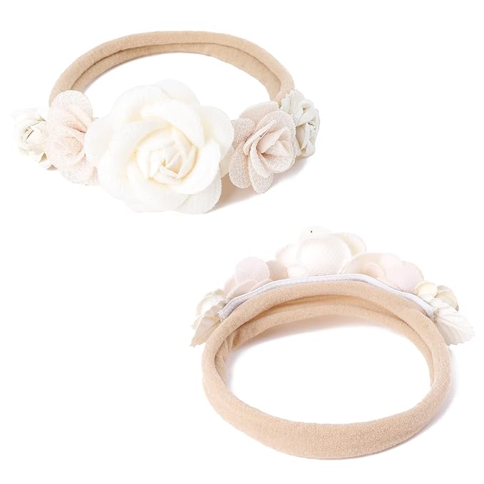 cherrboll 3pcs Baby Girl Headbands Flowers, Super Soft & Stretchy Nylon Floral Hairbands for Newborn Toddler