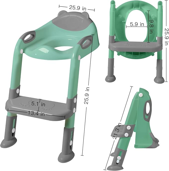 Potty Training Seat ，SKYROKU Potty Training Toilet with Step Stool Ladder, for Kids Boys Girls Toddlers - Comfortable Safe Potty Seat with Anti-Slip Pads Ladder (8838-GreyGreen)
