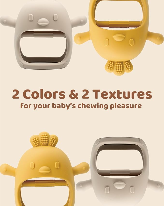 2 Pack Baby Teething Toy Silicone Teething Mitten for Babies Over 3 Months Anti Dropping Wrist Hand Teethers Baby Chew Toys for Sucking Needs, BPA Free (Ginger & Caramel)