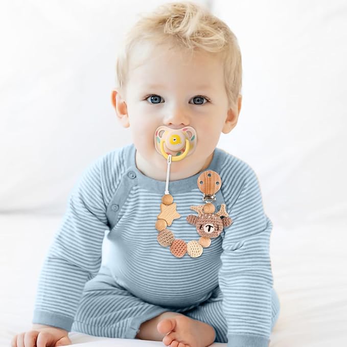 Pacifier Clip, Cute Animal Pacifier Holder Clip for Boys and Girls, Most Pacifiers, Baby Teethers, Baby Shower and Baby Essentials(Elk)