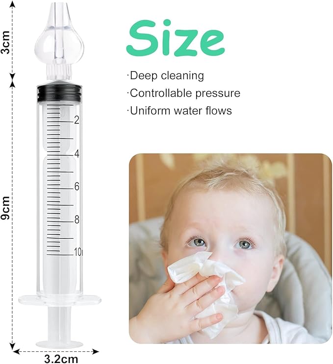 Vicloon Baby Nasal Irrigator, 2PCS Nasal Syringe for Baby, Syringe Nasal Irrigator with Cleanable and Reusable Silicone Nasal Suction Tip forIrrigation, Nasal Spray, Nasal Hygiene（Transparent）