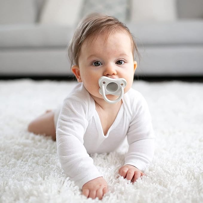 Dr. Brown's HappyPaci 100% Silicone Baby Pacifier, Contoured One-Piece Design, Blue/Light Blue/White + Gray/Green/Ecru, 0-6m, BPA-Free, 6-Pack