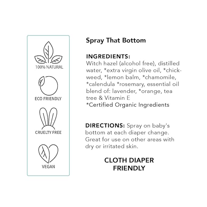 Balm Baby Spray That Bottom - Diaper Rash Cream Spray – No Touch - No Rub - Travel Friendly Skin Aid To Cleanse, Moisturize, Soothe, Prevent and Heal – 4oz All Natural, Vegan, Herbal Diaper Care