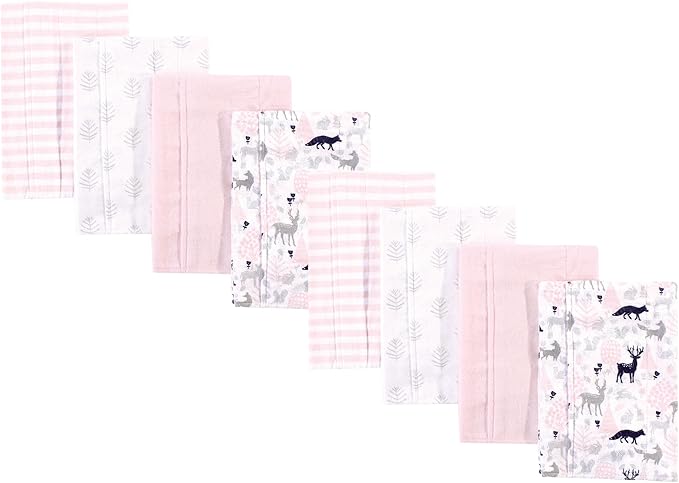 Hudson Baby Cotton Poly Flannel Burp Cloths Multipack, Linocut Woodland Girl 8-Pack, One Size