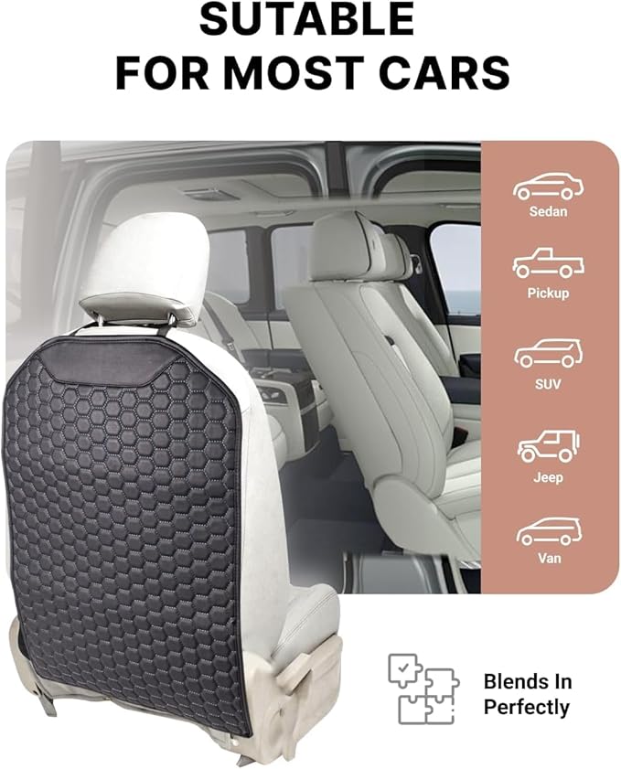 Owleys Kick Mat Back Seat Protector - Car Back Seat Cover for Kids Feet - Waterproof & Sturdy Protector for Upholstery from Dirt, Mud, Scratches and Stain (Black Set)