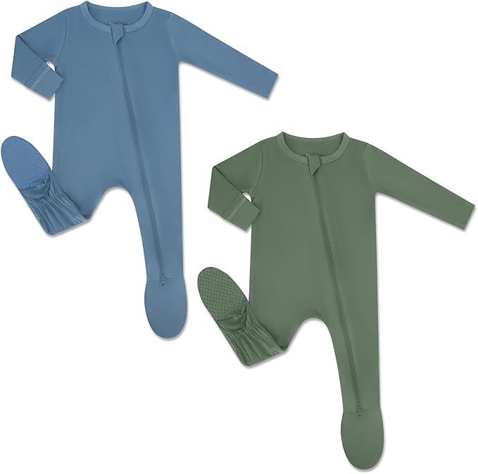 HAPIU Rayon from Bamboo Baby Footed Pajamas, 2 Way Premium Zipper, Footie for Baby Boy Girls, Newborn-24 Months