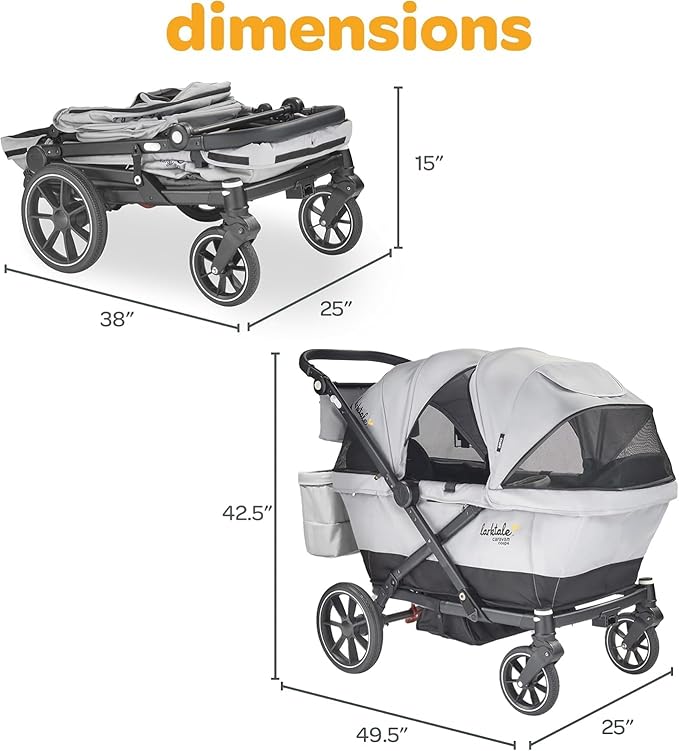 Larktale Compact Stroller Wagon with Reclining Seats for 2 Kids, Caravan Coupe V2, Gray/Black