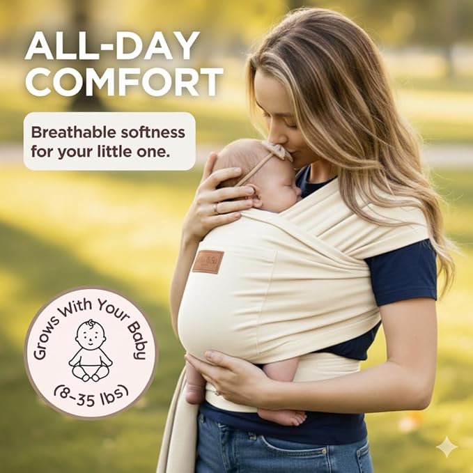 Baby Wraps Carrier Newborn to Toddler – Soft, Hands-Free & Stretchy – Cotton – Ergonomic, Breathable, Machine Washable – Newborn Baby Sling Carrier – Adjustable Fit (8-35 lbs)
