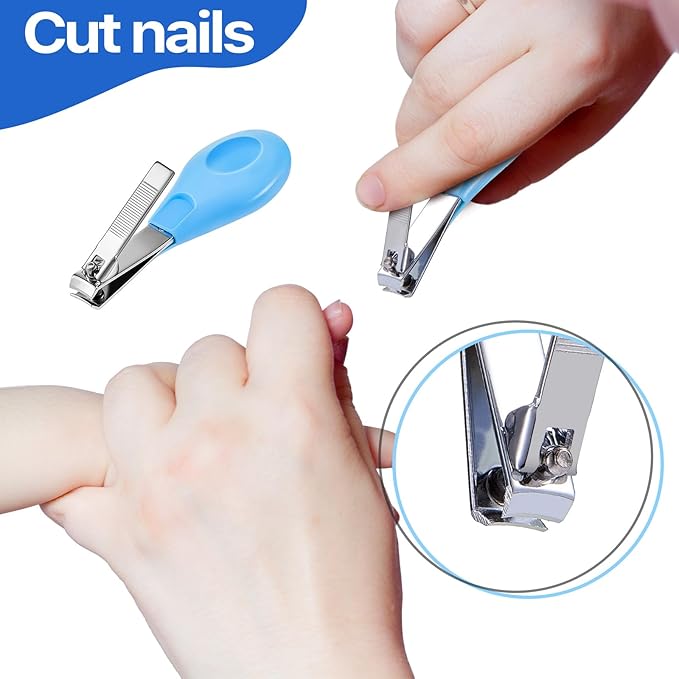 12 Pcs Baby Nail Clippers Bulk Blue Fold Up Stainless Steel Finger Trimmer Cutter for Newborn Infant, Home Travel Nursery(Blue)