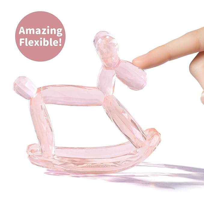 Crystal Jelly Baby Teether – Teething Toys 3-6 Months Food Grade Silicone Teether with Storage Box and Pacifier Clip, Safe for Babies (Rose Quartz Clip+Box)