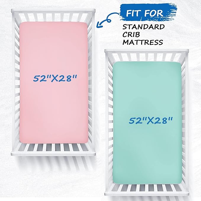 Crib Sheets Girl, 2 Pack Baby Crib Sheets for Standard Crib Mattress & Toddler Bed Mattress, Snug Fit Breathable Soft Fitted Crib Sheet, Blue & Pink