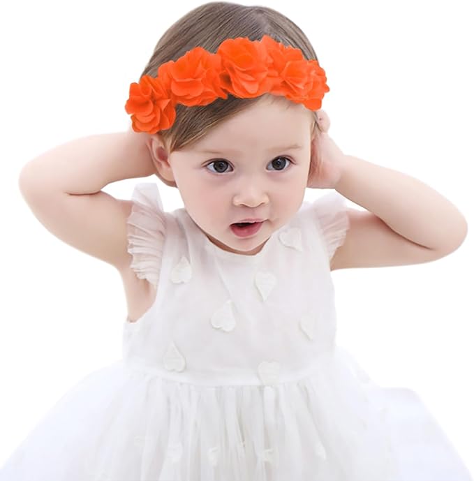 Fmeida Baby Girls Headbands for 4-24M | Soft Flower Crown (Fits 14.96"-18.89" Head)