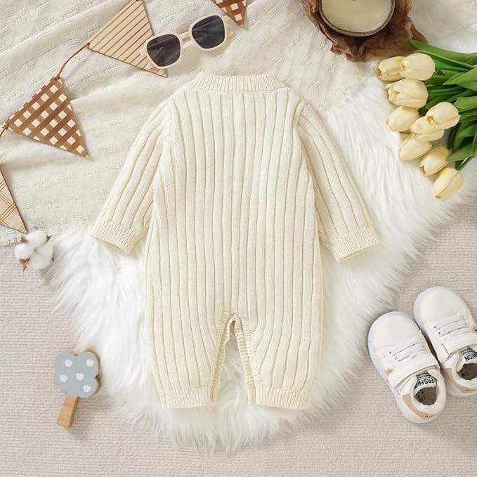 Neiwech Baby Boy Girl Romper Newborn Infant Knit Striped Solid Long Sleeve One Piece Jumpsuit Clothes