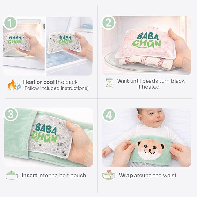Belly Belt for Tummy Ache, Colic and Gas Relief – Hot and Cold Therapy – Heat Warning Safety Beads– for 2-Months-Old Infant to 4-Years-Old Toddler