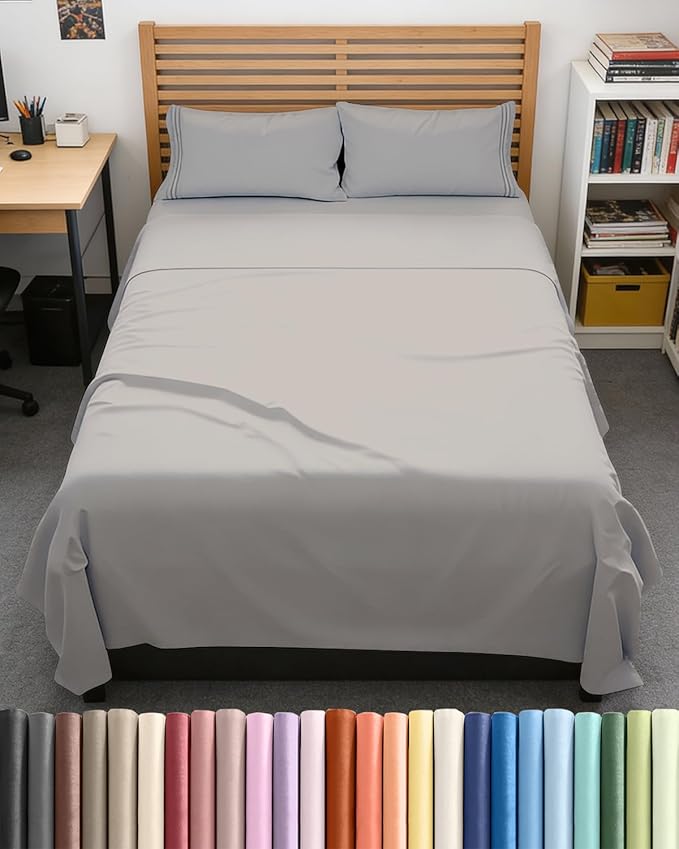 Full XL Size 4 Piece Sheet Set - Comfy Breathable & Cooling Bed Sheets Set - Hotel Luxury Bedding for Women, Men, Kids, Teens, Boys & Girls - Deep Pockets, Soft, Wrinkle Free - Oeko-Tex - Light Grey