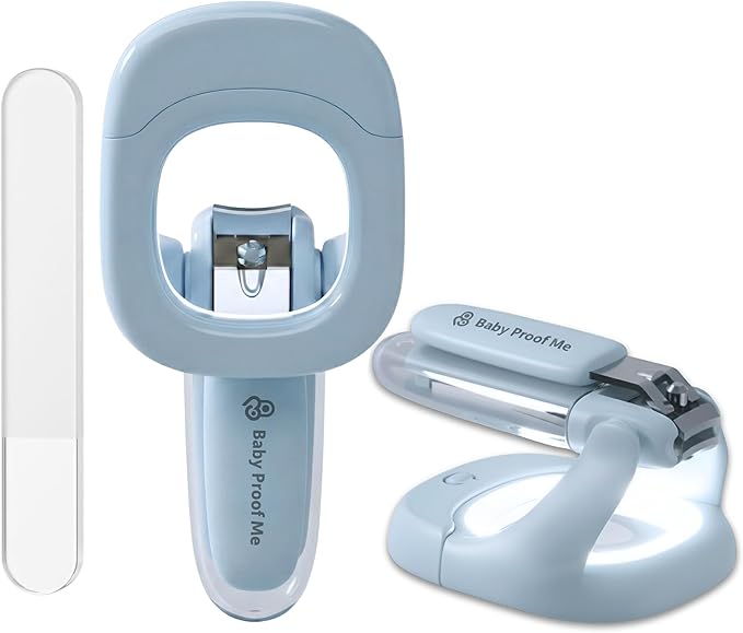 Baby Nail Clipper & File with LED Light, Fingernail Cutter with Catcher for Newborn, Infants & Toddlers- Magnifier for Ultra Visibility, Baby Essentials Nail Trimmer (Blue)