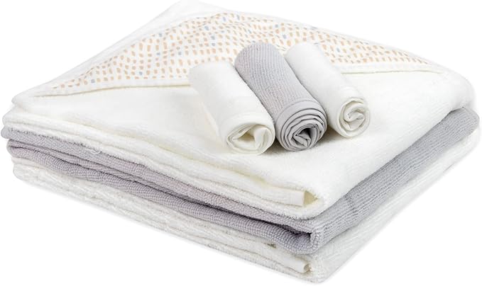 Hooded Baby Bath Towel and Washcloth 6 Piece Set for Newborns Infants & Toddlers, Boys & Girls Baby Hooded Towels (Puppies & Patterns)
