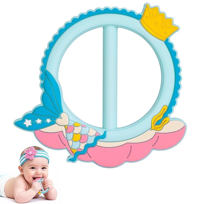 Valentines Teether for Babies - SHARE&CARE Valentines Day Gifts Silicone Teething Toy, Women Gift for Mom, Wife,Her, Holiday Baby Chew Toy for 3 Months+, BPA-Free,Baby Shower (Mermaid)