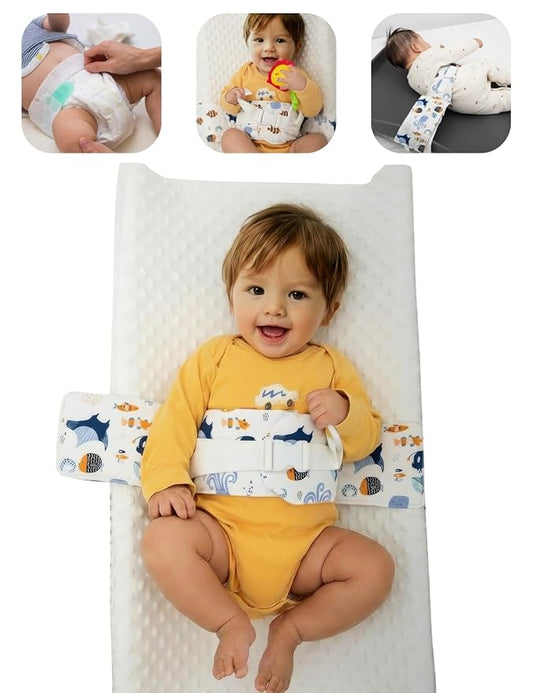 Baby Changing Pad Strap - Cotton Soft Skin-Friendly, Adjustable & Secure Anti-Slip Belt for Infants 0-24 Months, Universal Fit for Changing Pads & Tables, Easy-Clean & Portable (Blue)
