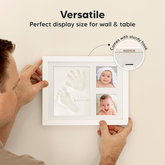 Baby Hand and Footprint Kit - Quick Dry Clay Baby Footprint Kit, Pets Paw, Newborn Keepsake Picture Frame for Boys, Girls, Personalized New Mom Gifts for Shower & Registry, Grandparents (Alpine White)