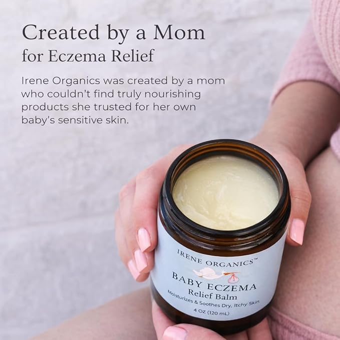 Irene Organics Baby Eczema Relief Balm, Healing Ointment Baby Moisturizing Cream for Eczema, Dry, Itchy Skin. Award Winning Baby Skincare for Sensitive Skin, Safe for Newborns, Kids and Adults