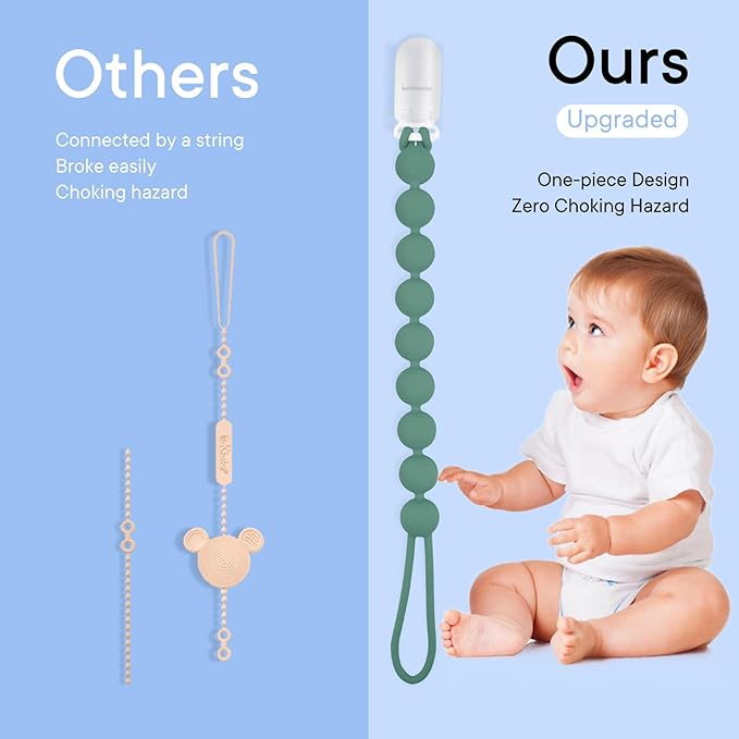 Silicone Pacifier Clip Holder, 4 Pack One Piece Soft Flexible Binky Clips Pacifier Holder Clip for Boys, Birthday Christmas