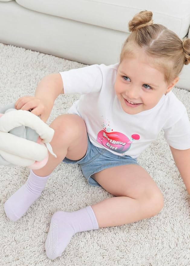 ZAPLES Baby Non Slip Grip Crew Socks with Anti Skid Soles for Infants Toddlers Kids Boys Girls