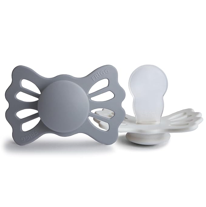 FRIGG Lucky Symmetrical SilkySoft Silicone Baby Pacifier | Made in Denmark | BPA-Free (Great Gray/Silver Gray, 6-18 Months)