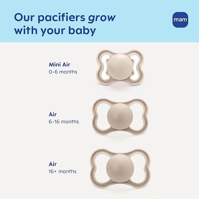 MAM Air Pacifier for Babies 16+ Months, Extra Air Flow for Sensitive Skin, Developed with Medical Experts, BPA-Free Skin Soft Silicone, 2 Count, with Sterilizer Case, Made in Europe