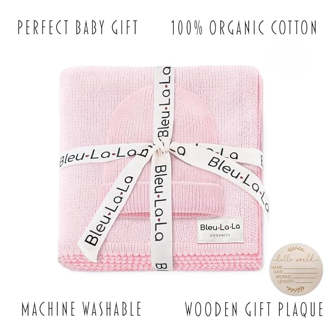 Baby Gift Set - Organic Cotton Newborn Blanket Essentials, Thoughtful Baby Shower & New Baby Gift for Boys & Girls (Luxe - Blush Pink)