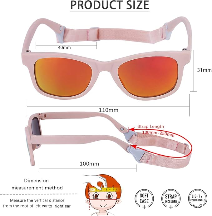 MAXJULI Baby Infant Sunglasses Safe, Soft, With Adjustable Strap 0-24 Months BPA Free 7002