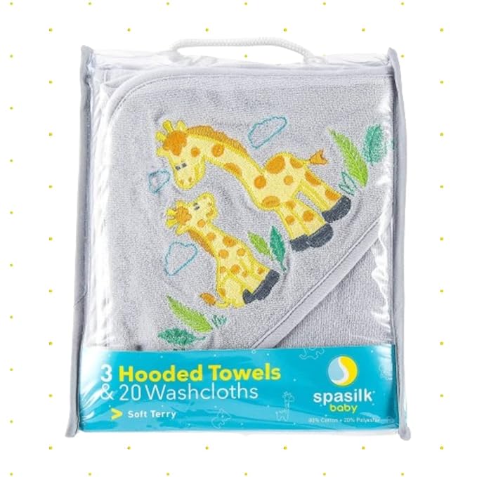 Spasilk Bath Hooded Towels & Washcloths Set for Babies, 23-Piece Gift Set, Grey, (Gift GBA23 0501)
