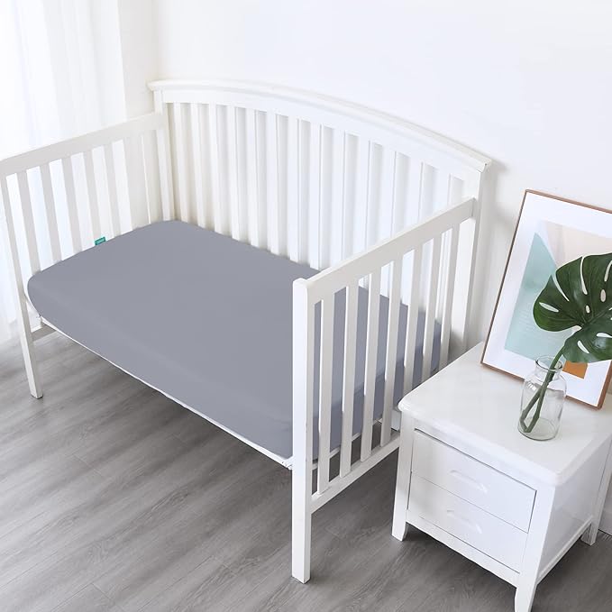 Biloban Crib Sheets Girl Fitted, 2 Pack Crib Sheet Fits for Standard Crib Mattress, Neutral Toddler Bed Sheets for Baby Boys, Grey & Pink, 52”X 28”