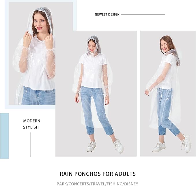 Disposable Rain Ponchos Family 6 Pack/Adults 4-10 Pack/Kids 6 Pack-50% Thicker with Sleeve