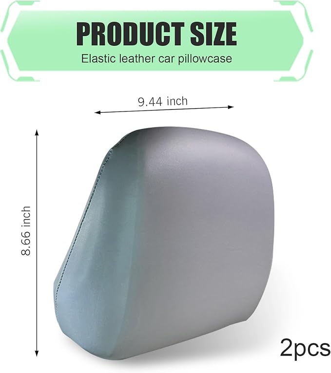 Shakas 2 PCS Cars Headrest Covers, Full Wrap-around Non-marking Fit Anti-scratch Protector, Waterproof Leather Portable Reusable Elastic Dust Cover, for Most Cars Seat Headrest Accessories (Gray #S)