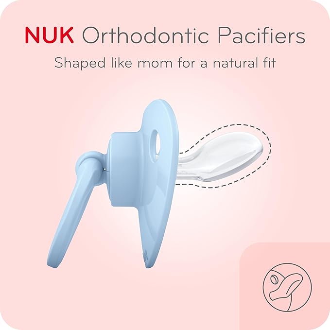NUK Comfy Orthodontic Pacifiers, Blue Assorted, 18-36 Months, 2 Count, Soft & Durable Design for Baby Comfort
