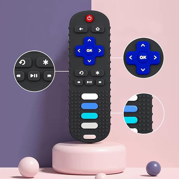 2-Pack Baby Teething Toys-TV Remote Control Shape Silicone Infants Teething Toys for Babies 0-18 Months,BPA-Free (Khaki+Red)