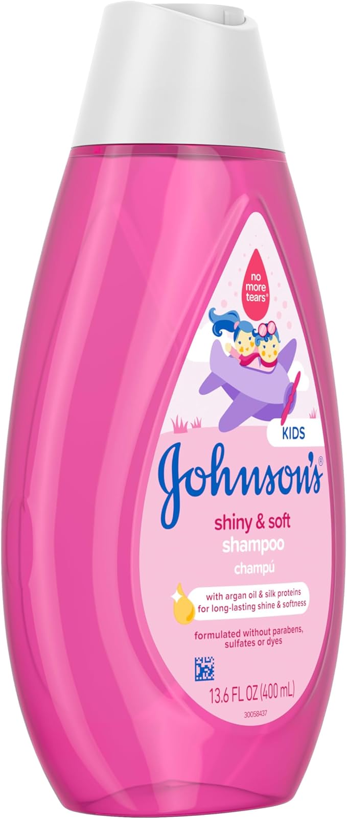 Johnson's Shiny & Soft Kids' Shampoo with Argan Oil & Silk Proteins, Daily Kids’ Hair Wash Gently Cleanses & Boosts Natural Shine & Softness, No Added Parabens & Sulfates, 13.6 fl. oz