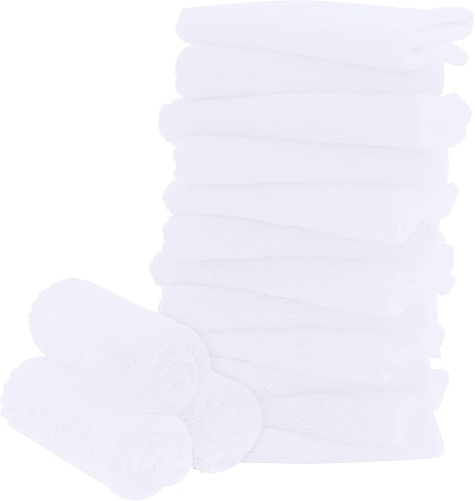 16 Pack Baby Washcloths - 10x10 Inch, Microfiber baby towel - Absorbent and Soft baby Wash Clothes for Newborns, Infants and Toddlers - Quick Dry for baby boys and girls face towel - White