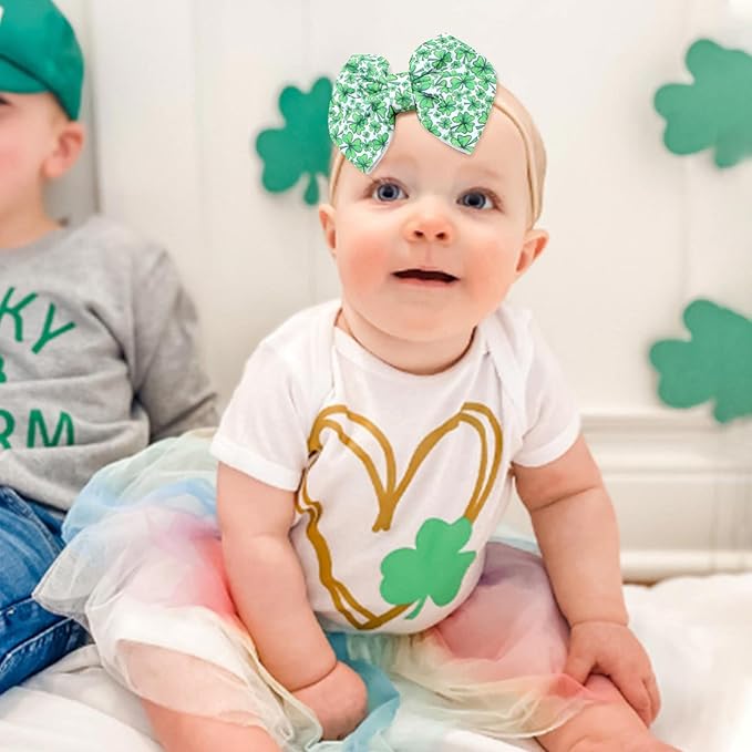 Hairband, 3 Pcs St. Patrick's Themed Cheer Bow Headbands for Baby Girls, One Size Fits All, Newborn and Infant, Green, Comfortable Nylon Fabric
