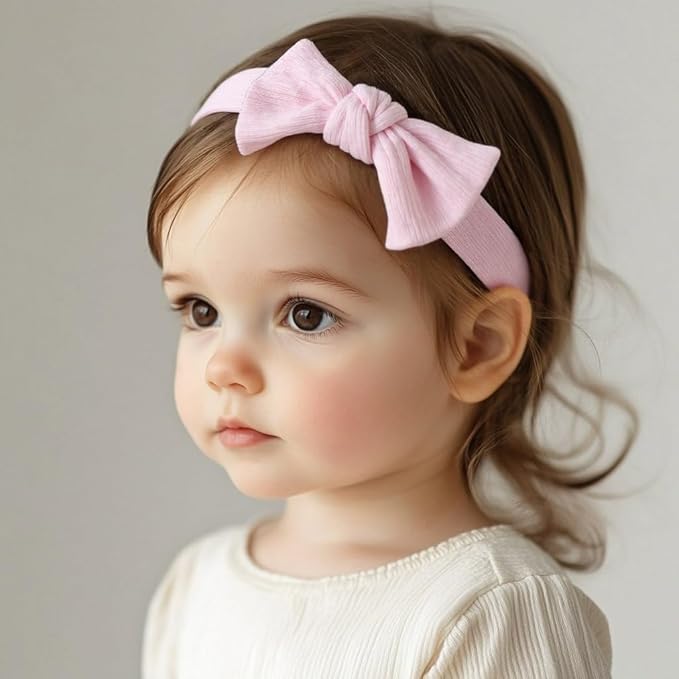 Handmade Baby Headbands Soft Stretchy Nylon Hair Bands with Bows for Newborn Infant Baby Toddler Girls- Pack of 3 (Set-B, 3 Count (Pack of 1))