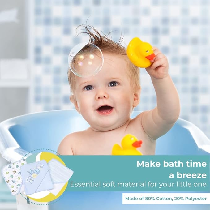 Spasilk Bath Hooded Towels & Washcloths Set for Babies, 23-Piece Gift Set, Blue