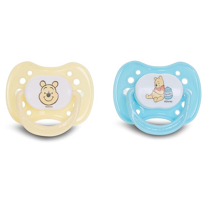Disney Baby Bottles and Pacifiers Set – 2 Hourglass-Shaped 11oz Bottles + 2 Orthodontic Pacifiers – Officially Licensed Mickey, Minnie, Pooh & Dumbo Designs – BPA-Free Feeding Gift Set