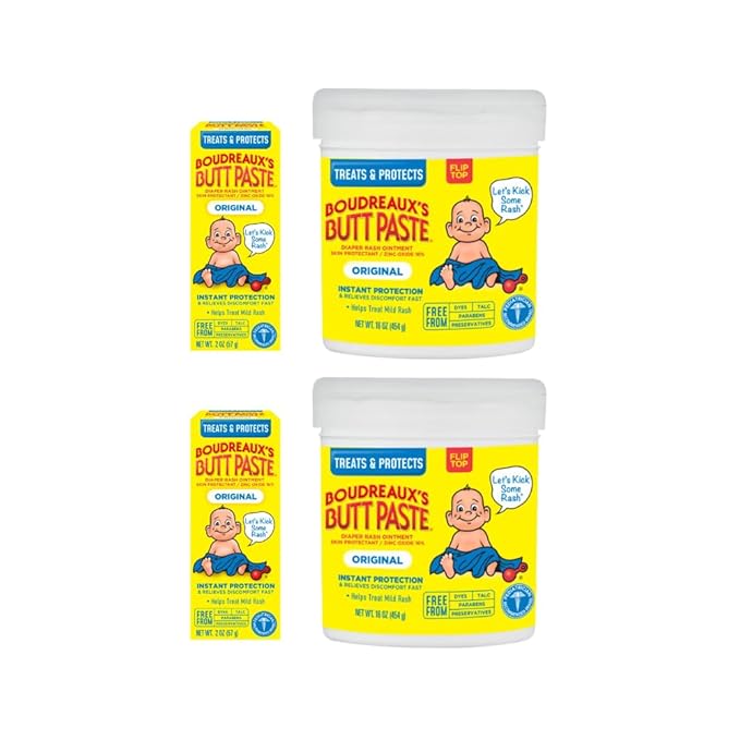 Boudreaux's Butt Paste Diaper Rash Ointment, Variety Pack, Original 16oz, Original 2 oz (2 of each)