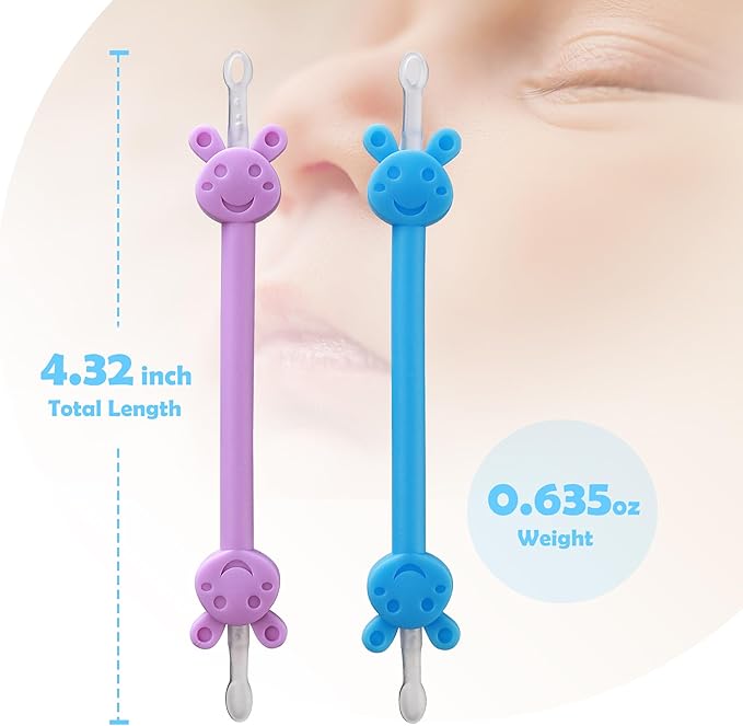 Baby Nose Ear Cleaning Tool 2 Pack - Nasal Booger Ear Clearner Dual Earwax Snot Remover,Suitable for Newborns and Infants with Soft Flexible Silicone Dual Ended Design