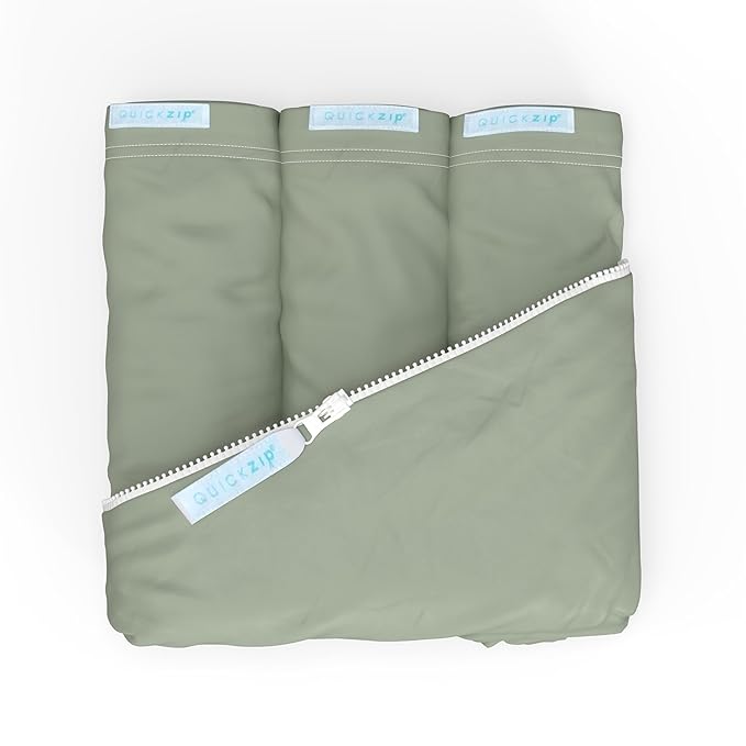 QuickZip Crib Sheet Set - Faster, Safer, Easier Baby Crib Sheets - Includes 1 Wraparound Base & 3 Zip-On Crib Sheets – Moss Green 100% Cotton - Fits All Standard Crib Mattresses