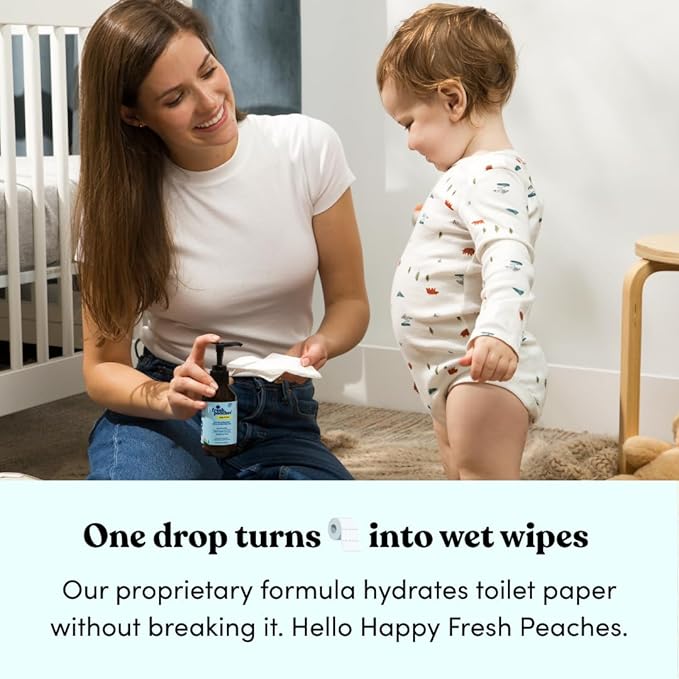 Baby Wipes Gel for Diaper Changes | Fresh Peaches Plant Based | Sensitive Skin & Diaper Rash | Fragrance Free | Flushable | Home & Travel Kit | 280 Uses